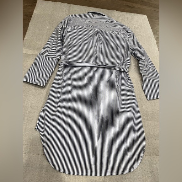 [XS/PTP:18”]Highline Collective Embroidered Floral Bird Blue Striped Shirt Dress - Picture 10 of 12